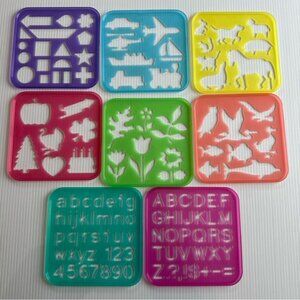 VTG Tupperware Tuppertoys Stencil Art Complete Set Of 8 1987 Animal ABC Flowers